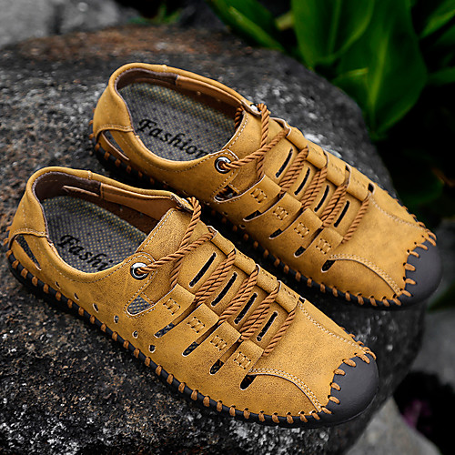 

Men's Sandals Casual Daily Walking Shoes Cowhide Breathable Non-slipping Wear Proof Black Khaki Brown Fall
