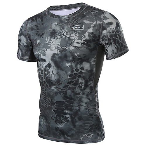 

Men's Hunting T-shirt Short Sleeve Outdoor Summer Breathable Quick Dry Well-ventilated Breathability Camo / Camouflage Top Polyester Camping / Hiking Hunting Fishing Traveling Black Army Green