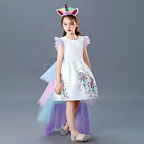 

Princess Unicorn Flapper Dress Dress Party Costume Girls' Movie Cosplay Cosplay Costume Party White Dress Christmas Children's Day New Year Polyester Cotton