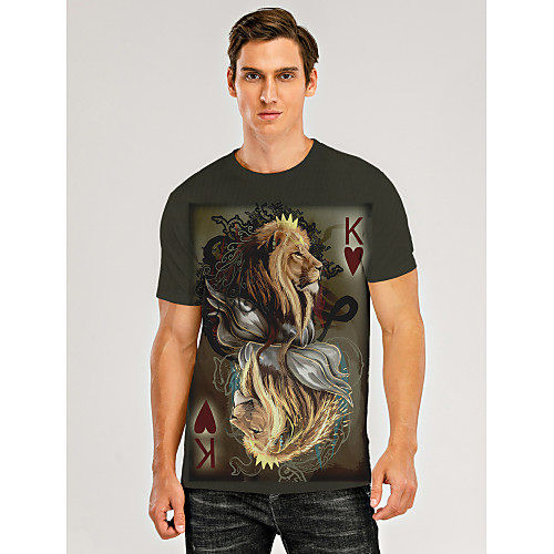 

Men's T shirt 3D Print Graphic 3D Animal Print Short Sleeve Daily Tops Army Green