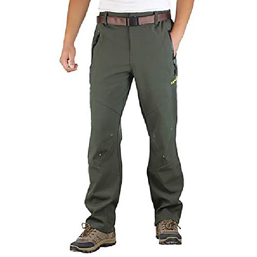 

men's windproof waterproof soft shell fleece lined pants outdoor hiking snow ski pants with belt army green 33