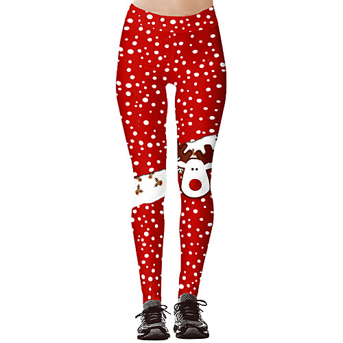 

Women's High Waist Yoga Pants Leggings Tummy Control Butt Lift Breathable Christmas Red / Green Red Dark Red Spandex Yoga Fitness Gym Workout Winter Sports Activewear Stretchy