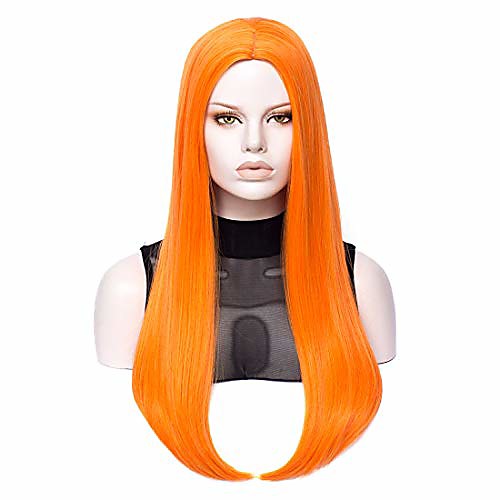 

orange wig | qaccf women's long straight middle part synthetic cosplay costume full wig (orange)