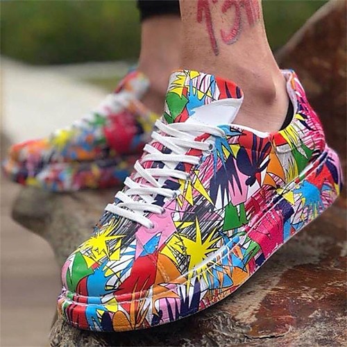 

Women's Sneakers Flat Heel Round Toe Casual Daily Walking Shoes PU Lace-up Camouflage Black Red Green