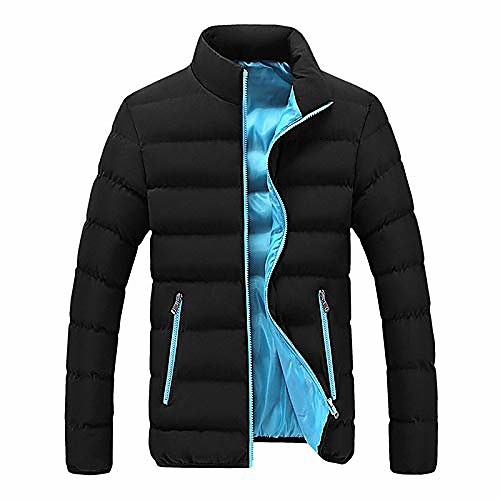 

men's lightweight winter jacket,stand collar down outerwear thermal hybrid hiking slim fit thick bubble coat blue