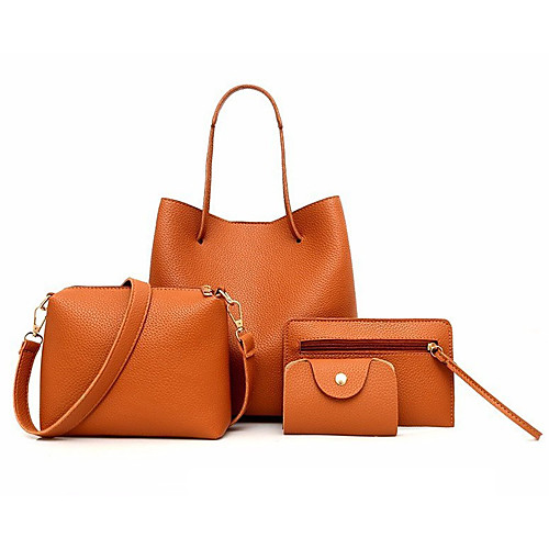 

2020 women shoulder messenger bag purse set 4 pcs leather zipper handbag solid shoulder messenger bag purse set (black)