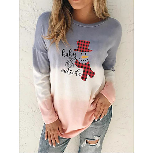 

Women's Christmas Tunic Color Gradient Tie Dye Letter Long Sleeve Print Round Neck Tops Christmas Basic Top Blue Purple Khaki