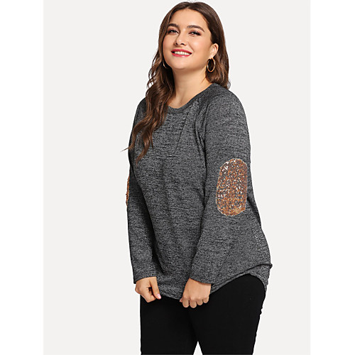 

Women's Glitter Knitted Solid Color Pullover Long Sleeve Plus Size Sweater Cardigans Crew Neck Spring Fall Gray