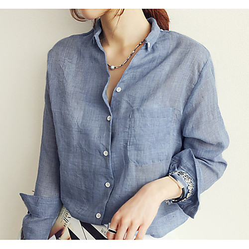 

Women's Shirt Plain Long Sleeve Bow Shirt Collar Tops Cotton Basic Basic Top White Blue Gray