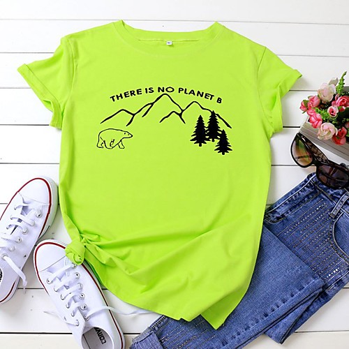 

Women's T-shirt Scenery Graphic Prints Letter Print Round Neck Tops 100% Cotton Basic Basic Top White Black Yellow