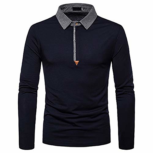 

tops for men's tshirts button slim fit turn-down collar long sleeve blouse shirt fashion poloshirt s-2xl navy