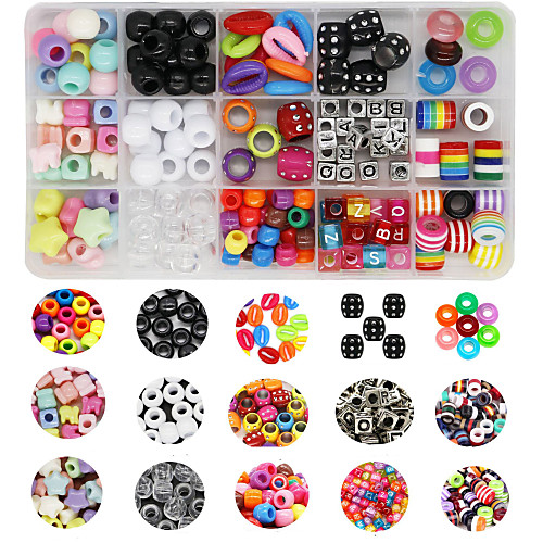 

176PCS Pigtail Jewelry Acrylic Large Hole Beads 15 Resin Beads Plastic Beads Color Transparent Color Hair Ring Box