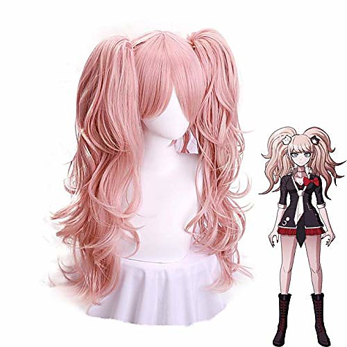 

cosplay wig light pink wig long wave with ponytails for halloween custom party synthetic hair anime wigs