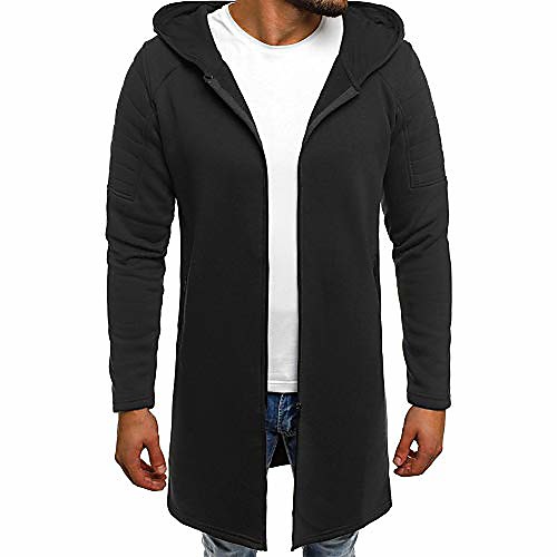 

men's casual zip up hoodie jacket long hooded sweatshirt fashion autumn winter cardigan outwear with pockets (black, m)