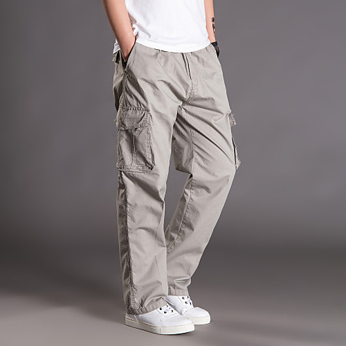 

men's casual overalls loose plus size outdoors multi-pocket sports trousers long pants black