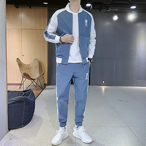 

Men's Full Zip Patchwork Tracksuit Sweatsuit Street Casual 2pcs Long Sleeve Thermal Warm Soft Fitness Gym Workout Running Jogging Sportswear Jacket Track pants Black Blue Green Activewear
