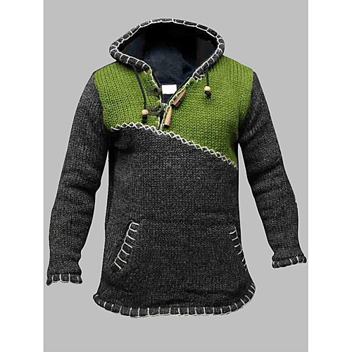 

Men's Knitted Color Block Pullover Long Sleeve Plus Size Sweater Cardigans Hooded Fall Winter Green
