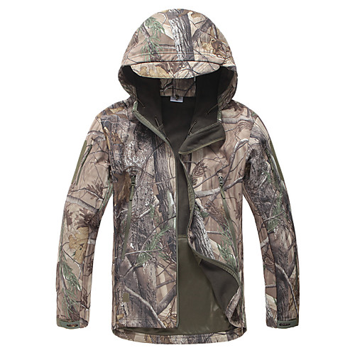 

Men's Hunting Jacket Outdoor Thermal Warm Waterproof Windproof Fleece Lining Fall Winter Spring Camo Coat Top Polyester Camping / Hiking Hunting Fishing Camouflage