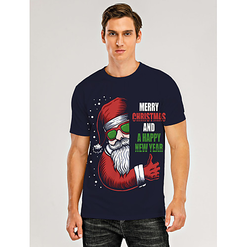 

Men's T shirt 3D Print Graphic 3D Letter Print Short Sleeve Christmas Tops Dusty Blue