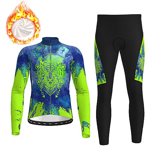 

21Grams Men's Long Sleeve Cycling Jersey with Tights Winter Fleece Green Bike Thermal Warm Fleece Lining Breathable Warm Quick Dry Sports Graphic Mountain Bike MTB Road Bike Cycling Clothing Apparel