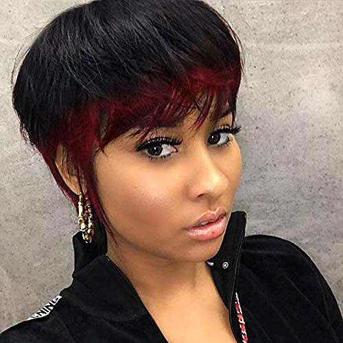 

short synthetic wig pixie cut wigs short wigs summer pixie black wigs layered cut wigs with bangs for black women (1b/bug)