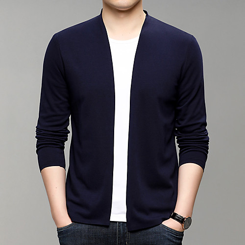 

Men's Knitted Solid Color Cardigan Long Sleeve Sweater Cardigans Halter Neck Fall Winter Black Blue Dark Gray
