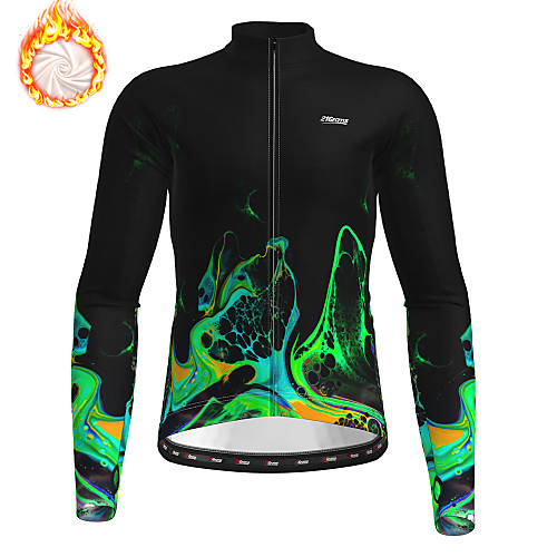 

21Grams Men's Long Sleeve Cycling Jersey Winter Fleece Green Bike Jersey Top Mountain Bike MTB Road Bike Cycling Fleece Lining Breathable Warm Sports Clothing Apparel / Stretchy / Athleisure