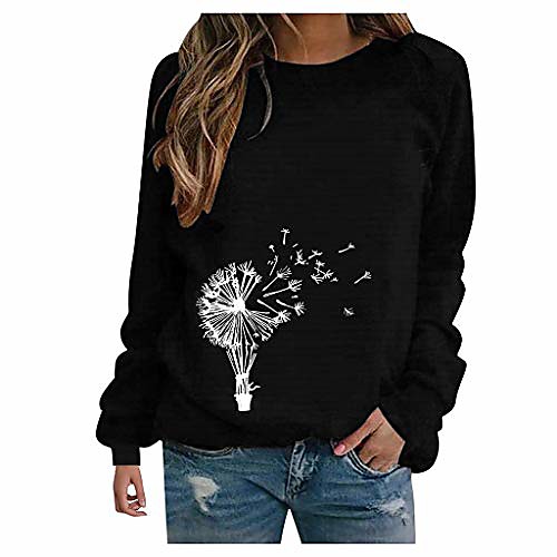 

long sleeve shirts for women graphic tees dandelion print graphic lightweight crewneck pullover sweatshirts plus size
