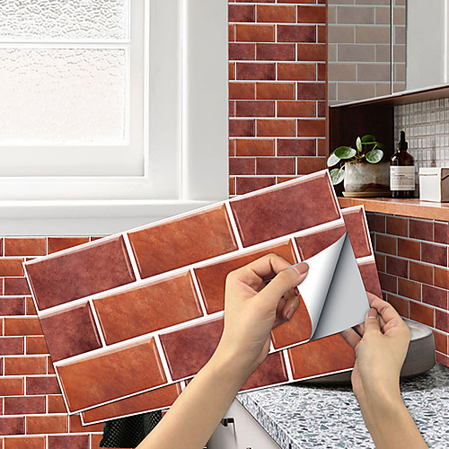 

Imitation Retro Ceramic Tile Kitchen Sticker Waterproof and Oilproof Maple Leaf Red Flake Self-adhesive Decorative Wall Sticker 15cm30cm6pcs