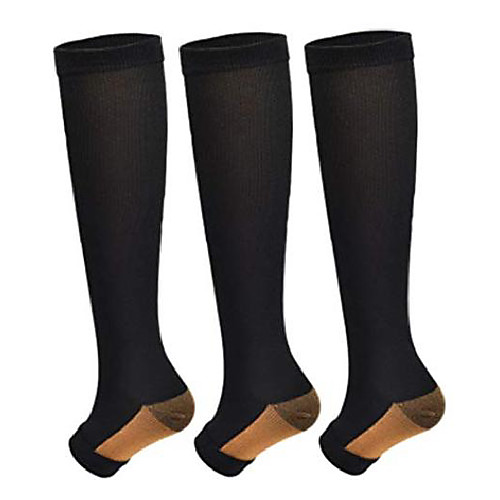 

3pairs copper open toe toeless compression socks(15-20mmhg) for men and women support stocking(black, s/m)