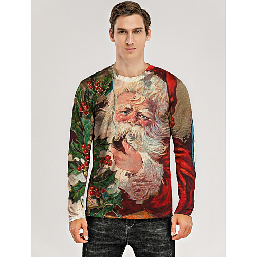 

Men's T shirt 3D Print Graphic 3D Print Long Sleeve Christmas Tops Green
