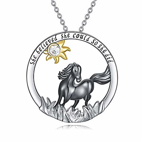 

horse necklace sterling silver black horse pendant she believe she could so she did necklace for women
