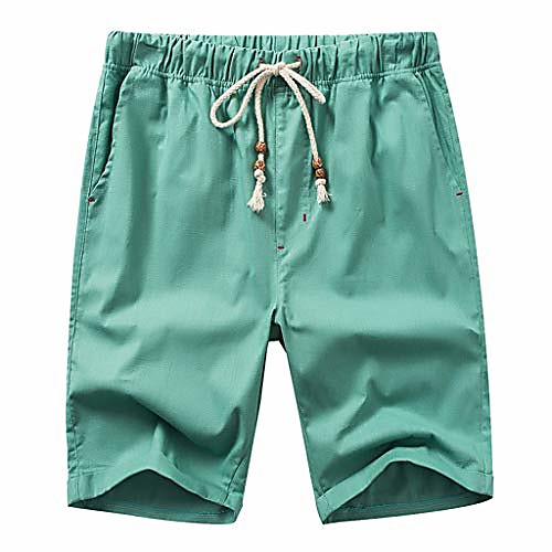 

men straight shorts summer linen cotton solid color beach casual elastic waist classic slim cargo pants mint green xl