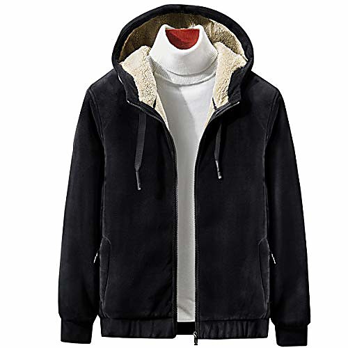 

men's casual sherpa lined full zip up hoodies fleece sweatshirt winter warm jacket black m