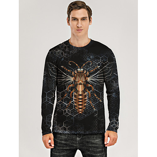 

Men's T shirt 3D Print Graphic 3D Animal Print Long Sleeve Daily Tops Black
