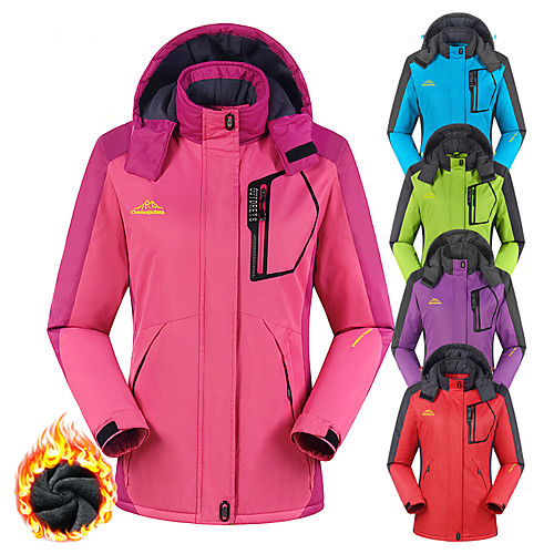

Women's Hoodie Jacket Hiking Jacket Winter Outdoor Thermal Warm Windproof Fleece Lining Breathable Softshell Jacket Winter Jacket Top Fleece Full Length Visible Zipper Camping / Hiking Climbing