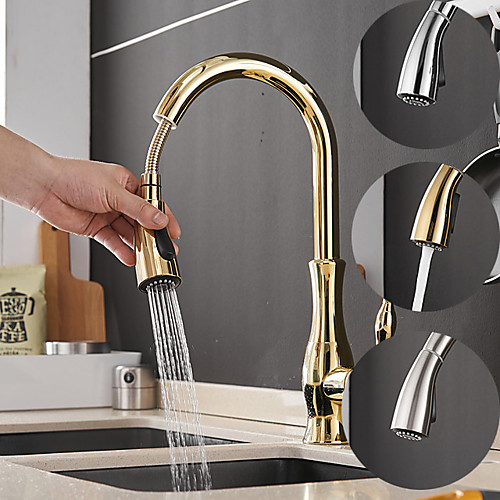 

Single Handle Kitchen Faucet Vessel Installation Nickel Brushed/Electroplated One Hole Widespread Pull Out/High Arc, Brass Kitchen Faucet Contain with Cold and Hot Water