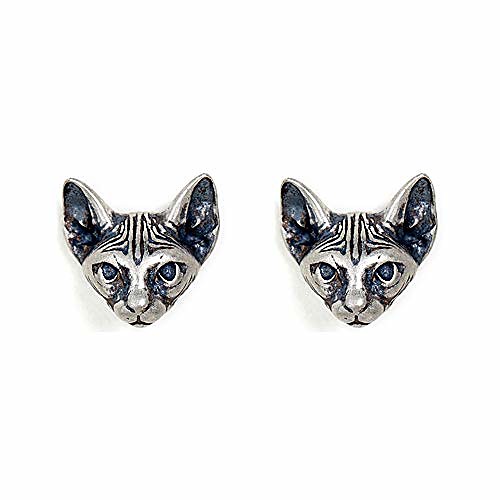 

925 sterling silver stud earrings cat punk retro novelty