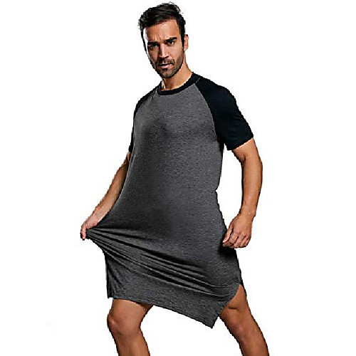 

mens sleepshirt short sleeve nightgown long night shirts night sleepwear crew neck raglan nightwear