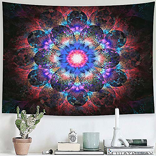 

mandala tapestry psychedelic tapestry wall hanging wall art decoration boho trippy tapestry hanger for living room bedroom dorm (59"" x 51"") Indian