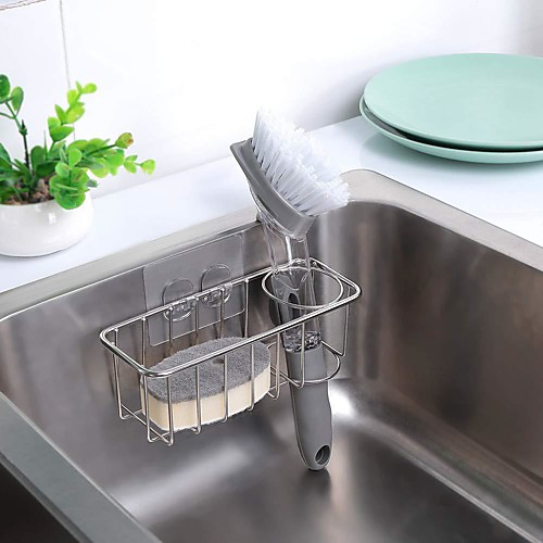 

Adhesive Sponge Holder Dish Cloth Hanger 2-in-1 Sink Caddy Stainless Steel Rust Proof Water Proof No Drilling