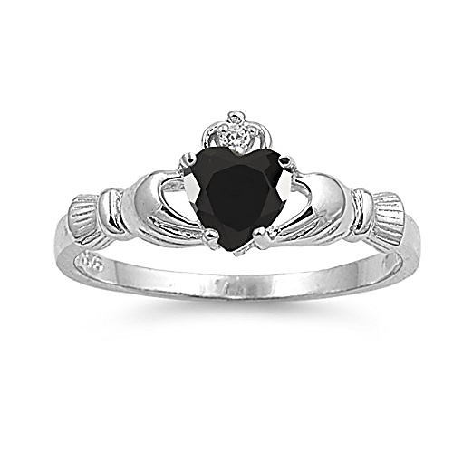 

925 sterling silver faceted natural genuine blue sapphire claddagh heart promise ring size 9