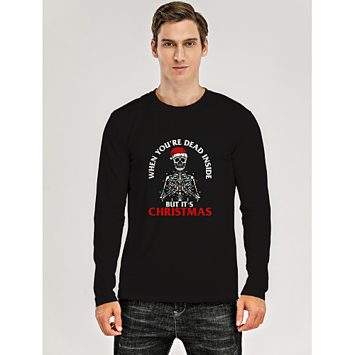 

Men's T shirt 3D Print Graphic 3D Letter Print Long Sleeve Christmas Tops Black