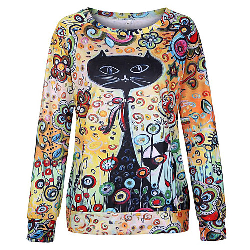 

Women's Pullover Sweatshirt Floral Plants Cat Oversized Daily 3D Print Casual Hoodies Sweatshirts Purple Red Yellow