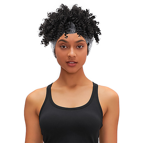 

8 Inch Turban Hair Band Wig Headgear Black Ladies Explosive Hood Wig Hair Cover Fluffy Spiral Curly Hair Band Hair Band Black Gold #1B