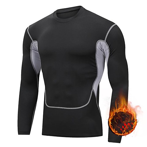

Men's Hiking Tee shirt Long Sleeve Crew Neck Tee Tshirt Top Outdoor Breathable Quick Dry Stretchy Fall Polyester Solid Color Black Camping / Hiking