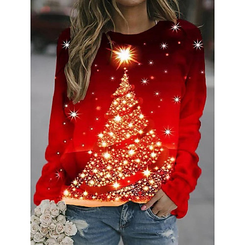 

Women's Pullover Sweatshirt Print Daily Christmas Hoodies Sweatshirts Loose Red