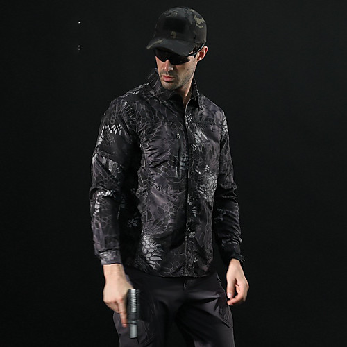 

Men's Hunting T-shirt Outdoor Waterproof Windproof Breathable Quick Dry Fall Spring Summer Camo Top Polyester Camping / Hiking Hunting Fishing Green / Yellow Jungle camouflage Python Black