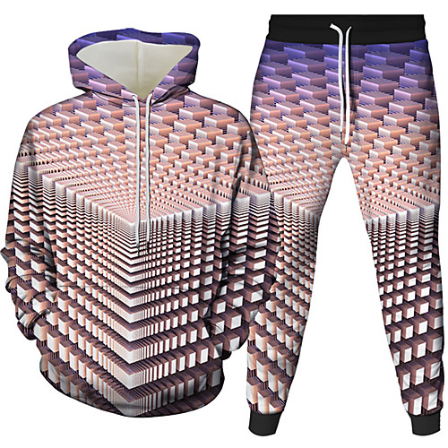 

Men's 3D Hoodies Set Graphic 3D 2 Piece Daily 3D Print Casual Hoodies Sweatshirts Blue Purple Red