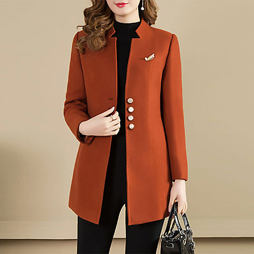 

Women's Coat Solid Colored Vintage Wool Blend Daily Asian Size Coat Tops Camel / Peaked Lapel